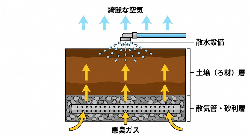 土壌脱臭装置の断面構造と各層の役割